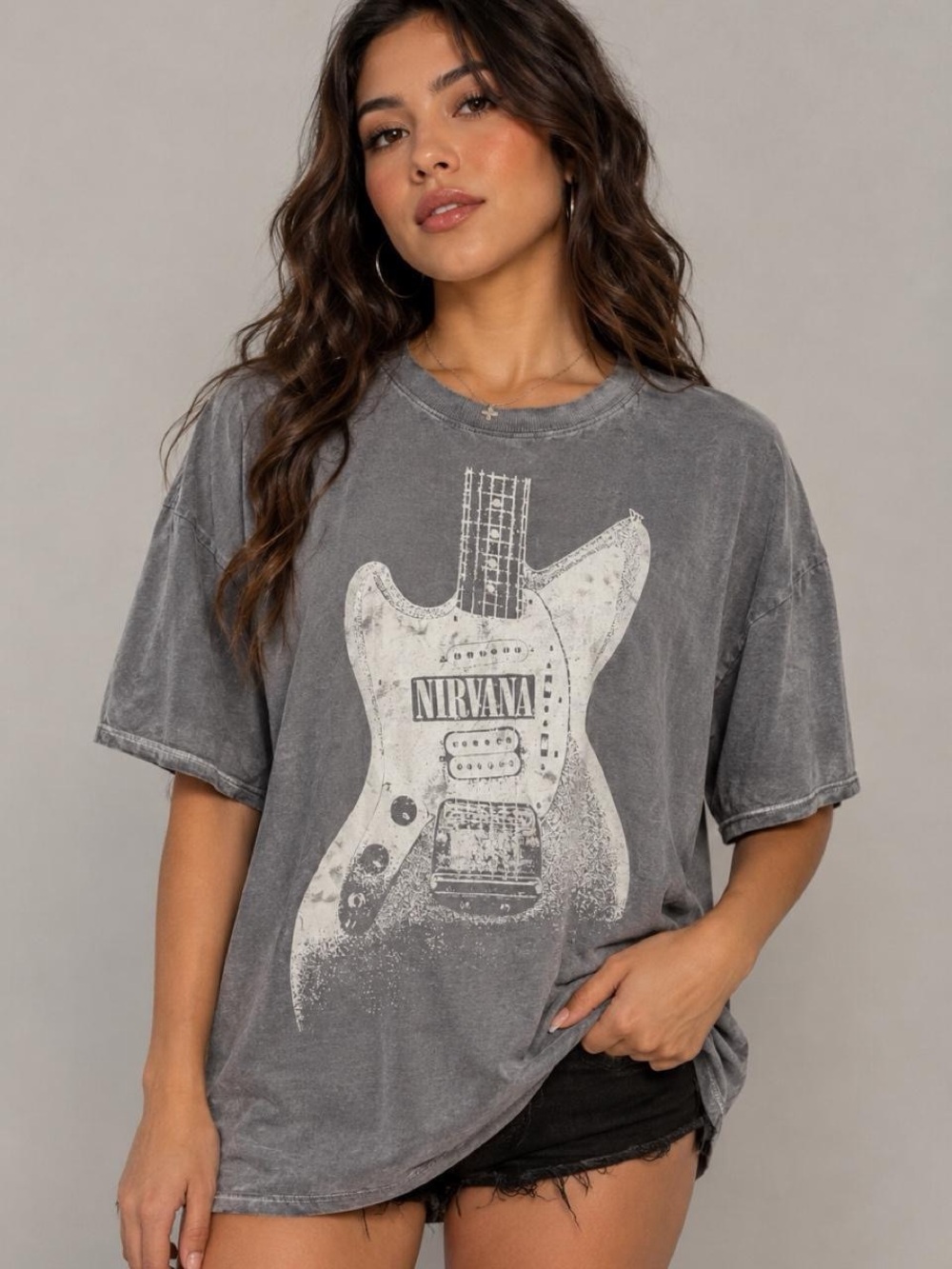 NIRVANA Gray Graphic Guitar Short Sleeve Tee